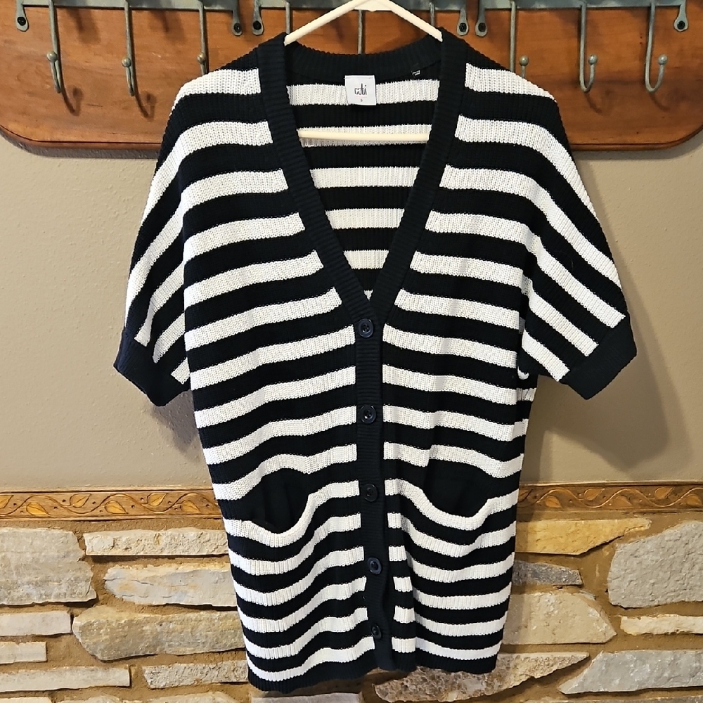 Cabi Button Striped Cardigan Sweater Size Large